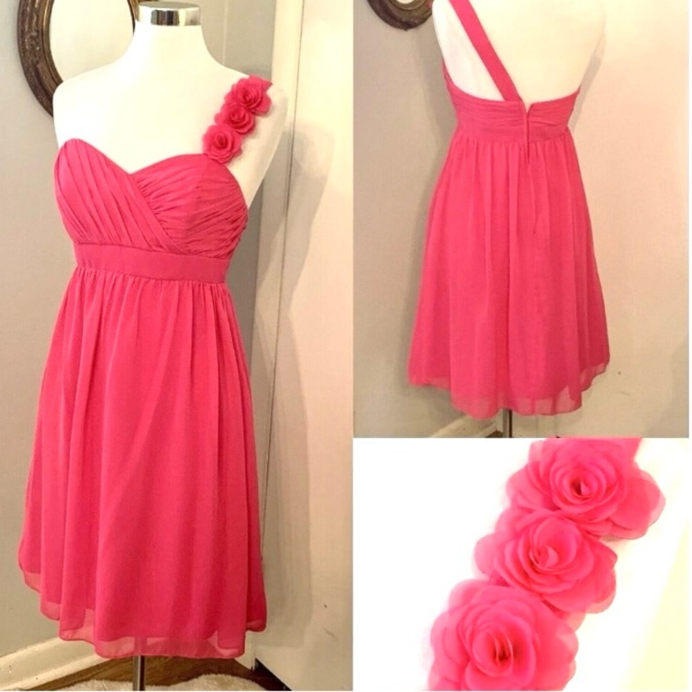 HOT PINK Alfred Angelo One Shoulder Chiffon Women Dress Size 8 Prom Wedding Rose
